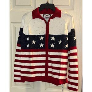 NWT- Vintage 2003 Tiara Stars & Stripes Patriotic Sweater M sequence, Hong Kong